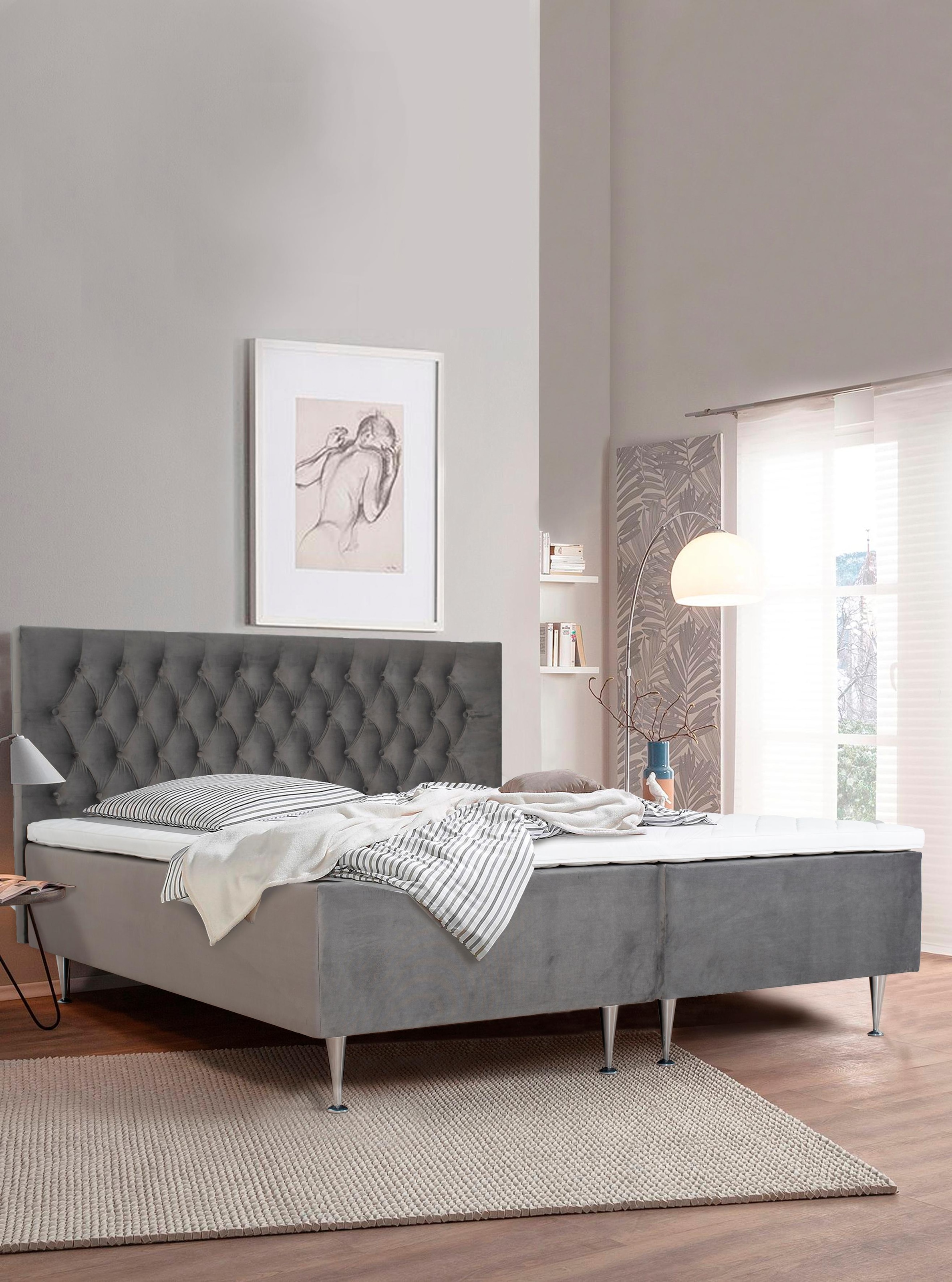 PLACES OF STYLE Boxspringbett »Exclusive« inkl. Topper, 3 Breiten, 3 Härtegrad-Ausführungen