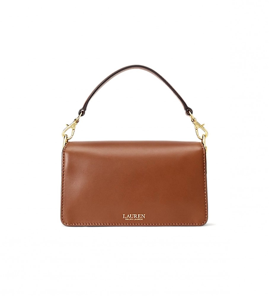 Bolsa transversal pequena Ralph Lauren Tayler em couro marrom - 10,8 x 18,4 x 7 cm -