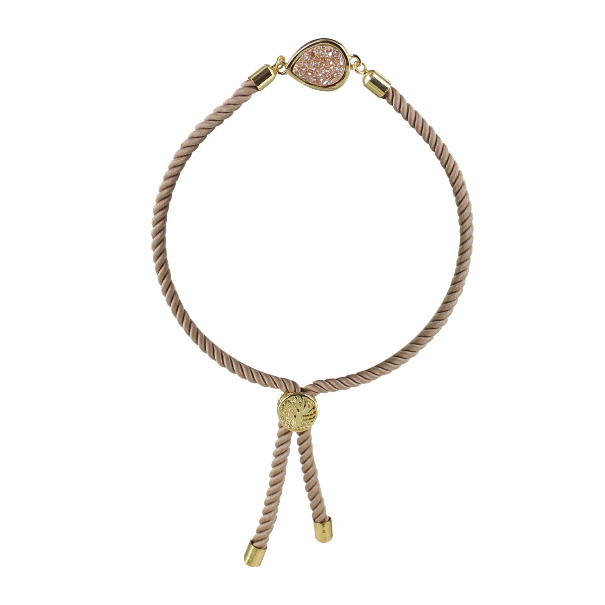 Bracelet cordon fantaisie Beige et acier plaqué jaune