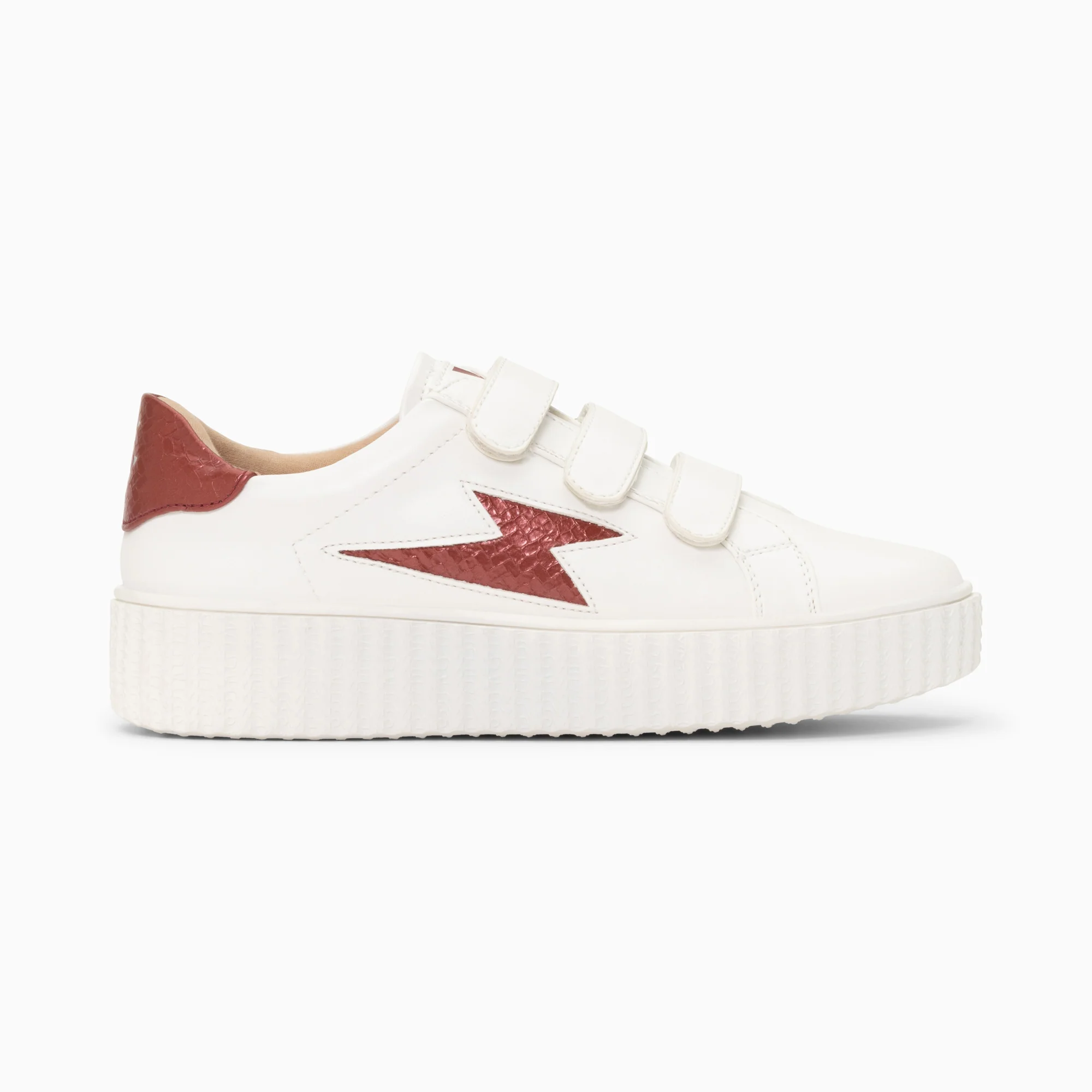 Sneakers-Baskets éclair Eva blanc et bordeaux serpent à scratchs