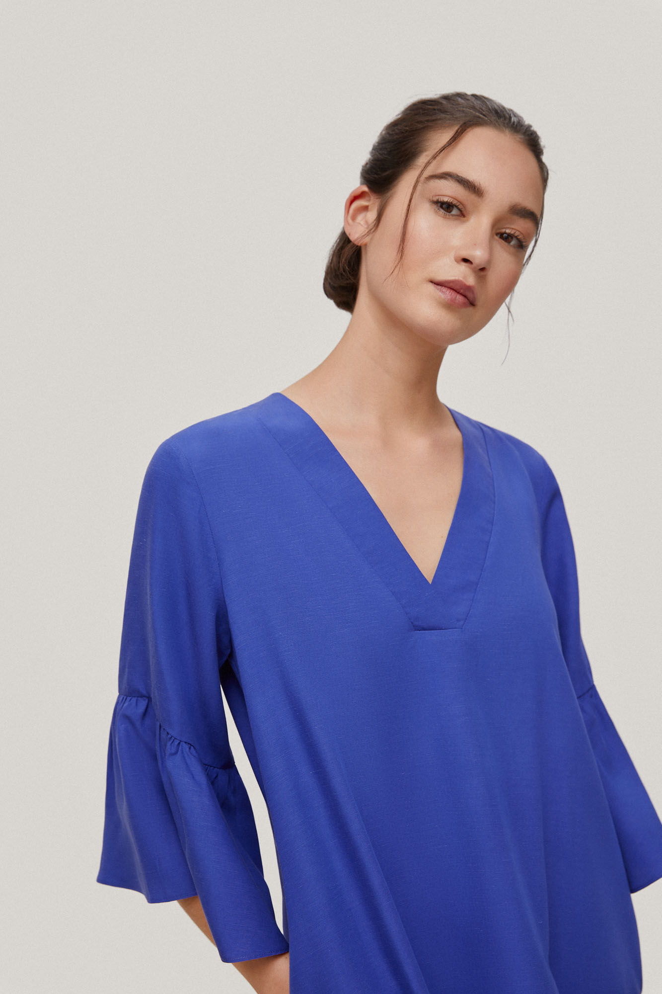 Vestido túnica em tencel e linho - Azul
