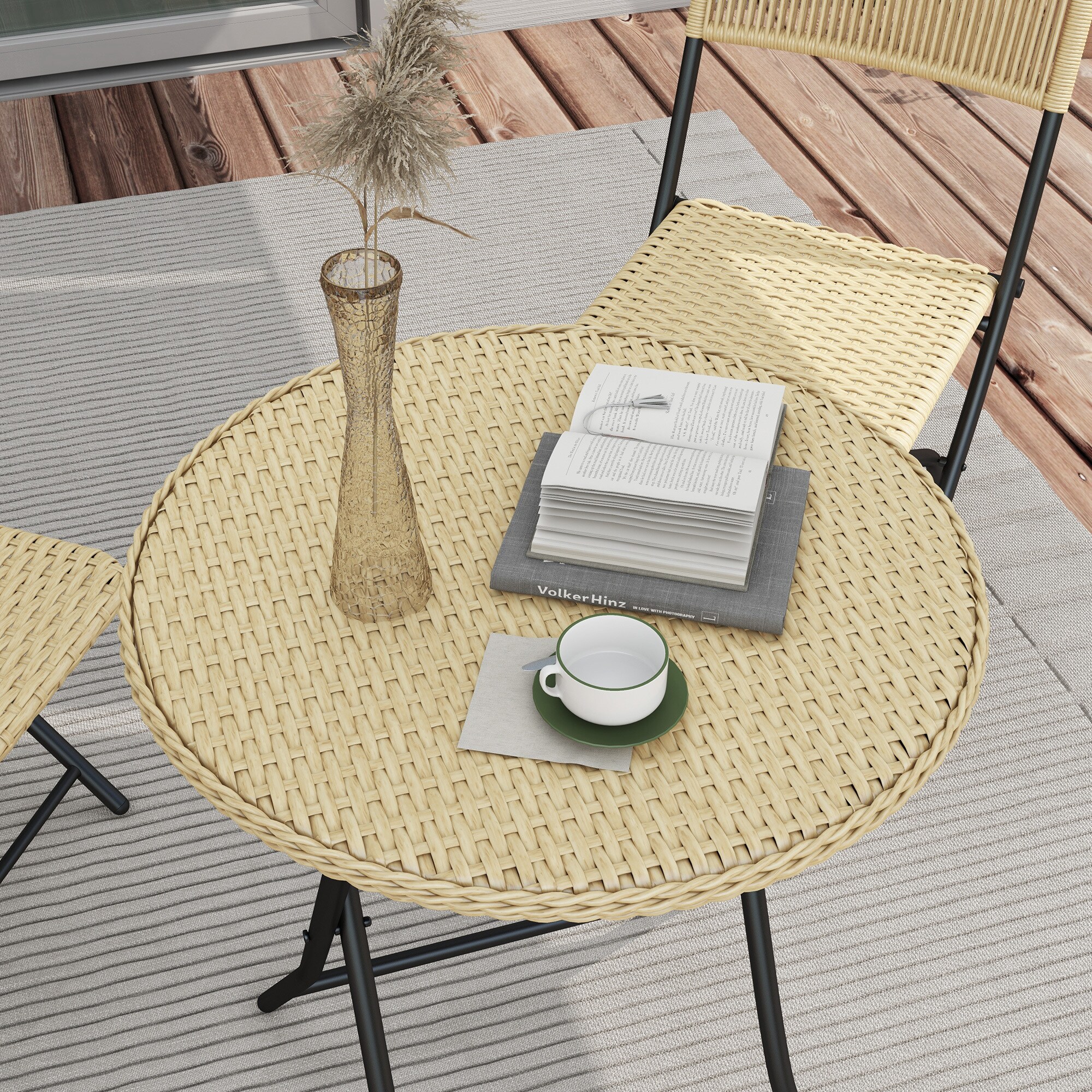 Outsunny Bistro-Set mit Flechtstühlen und Tisch gelb Ø60 x 70H cm