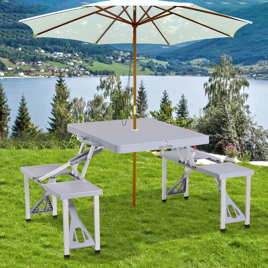 Outsunny Picknicktisch mit 4 Stühle grau