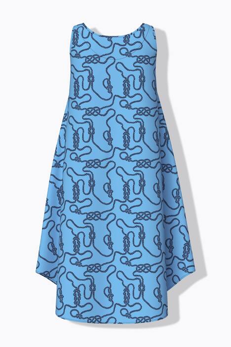 Midikleid, Knotenmuster, A-Linie, Rundhals, ärmellos, mittelblau