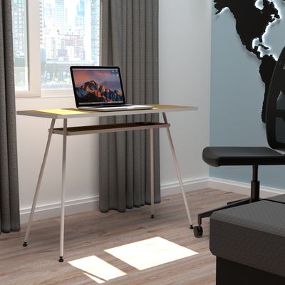 EasyHome - Bureau télétravail LV1 100 cm - avec tablette - noyer - pieds blancs