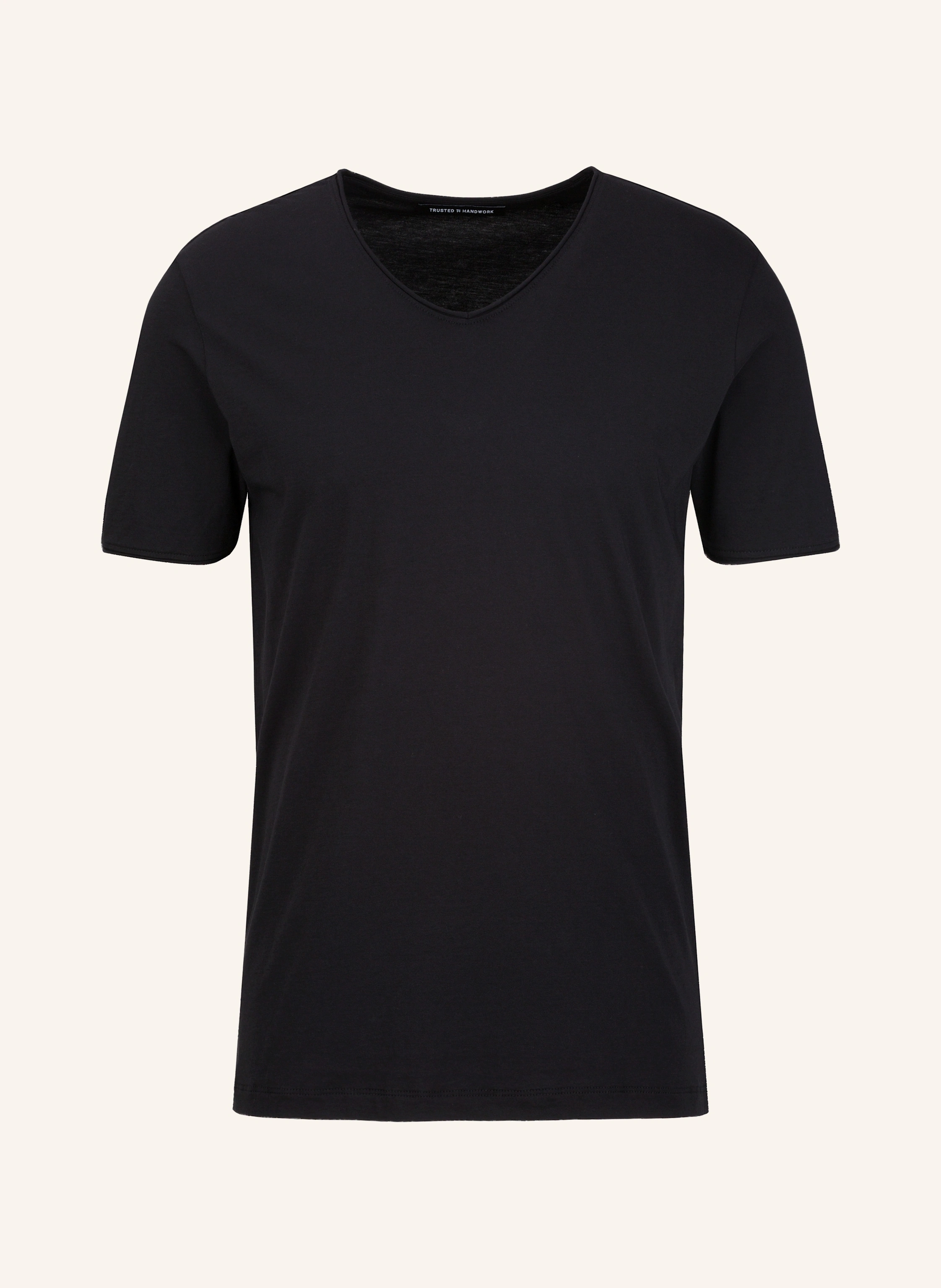 TRUSTED HANDWORK V Neck 1/2-Sleeve T-Shirt with Roll Edge