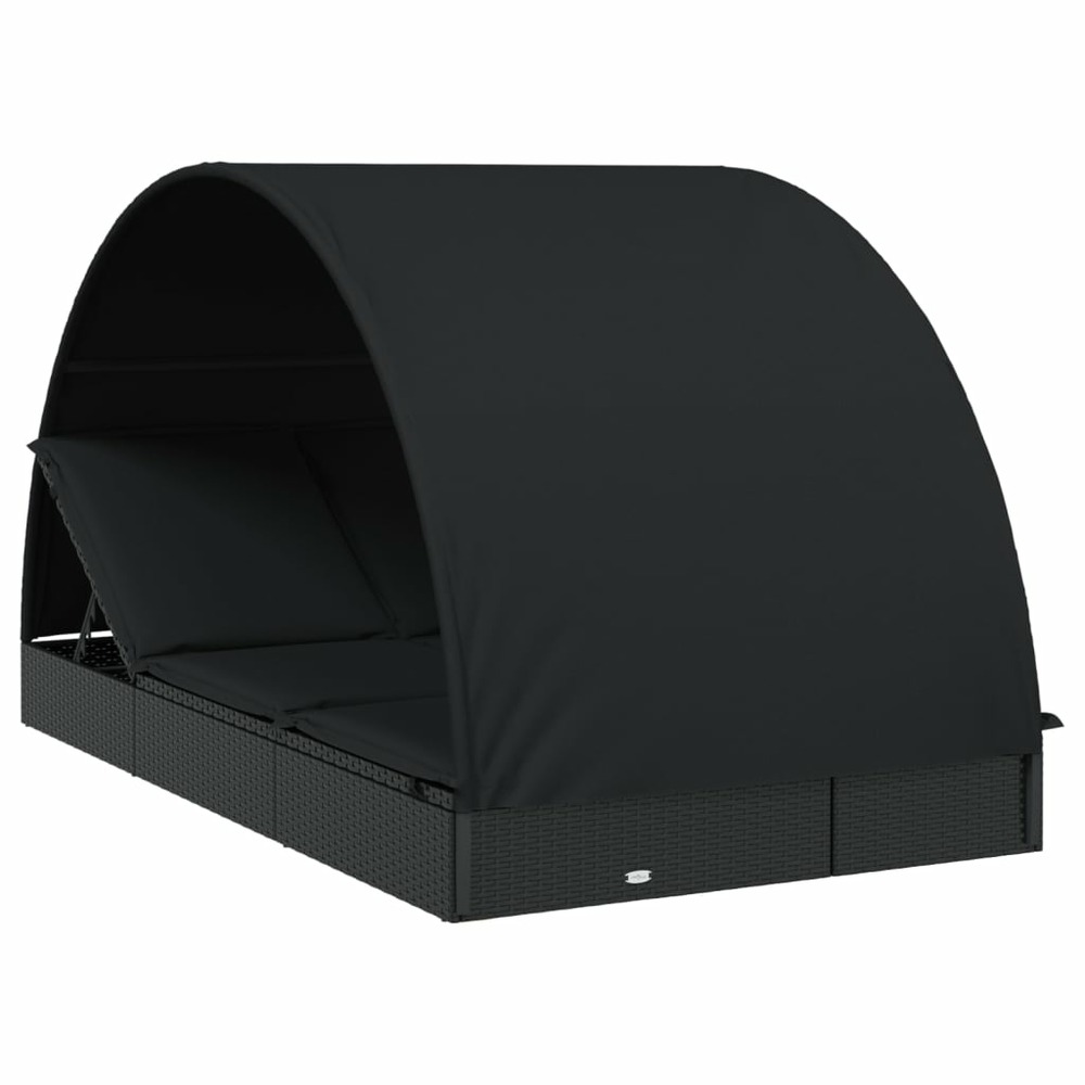 Transat chaise longue bain de soleil 2 places avec toit rond noir 211x112x140 cm