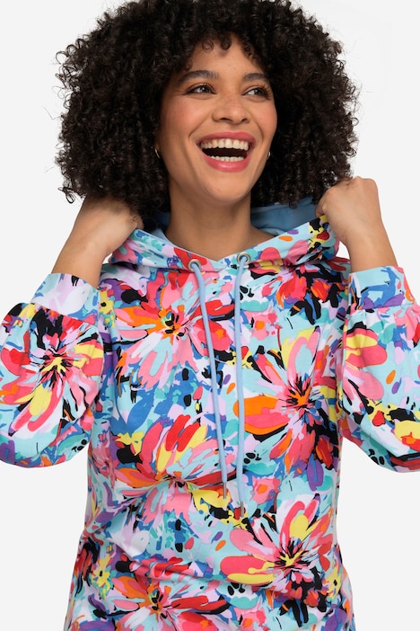 Hoodie, Kapuzensweater, Blütenmuster, Langarm