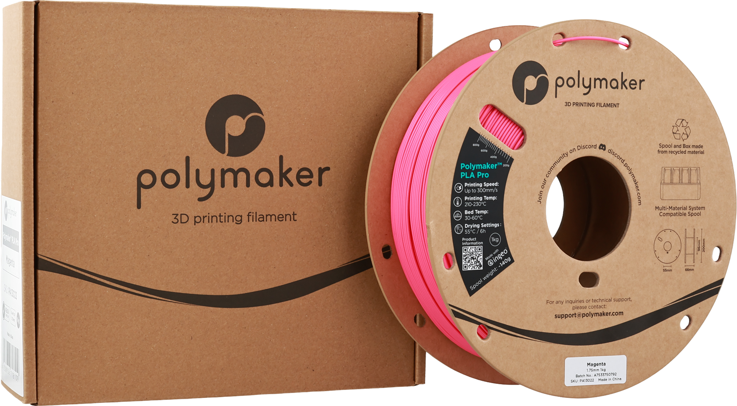 Polymaker  PLA Pro Magenta, 1,75 mm / 1000 g    Neue, verbesserte Formulierung: Hochleistungs-High Speed-PLA in Magenta