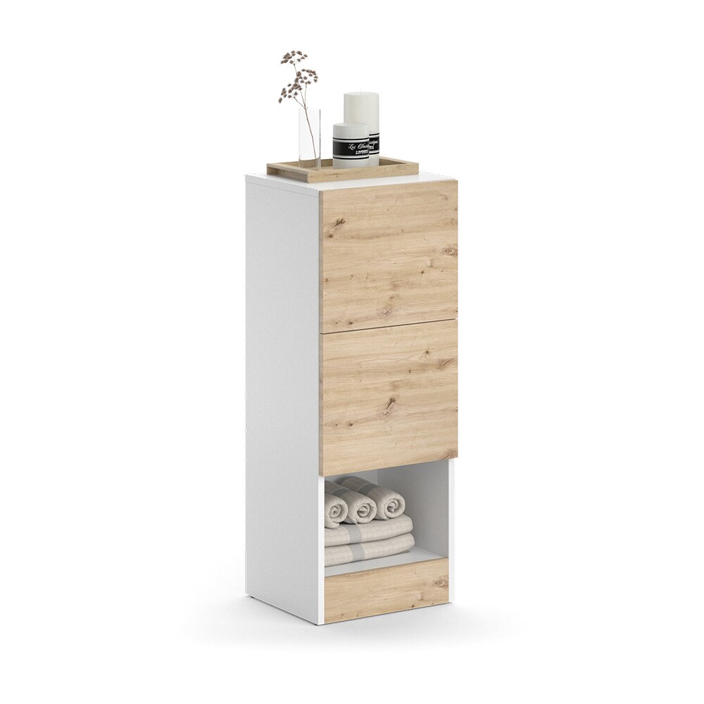 Vicco Midischrank Alf 35 x 92 cm, Weiß Artisan Eiche, Badezimmer, 2 Schubladen