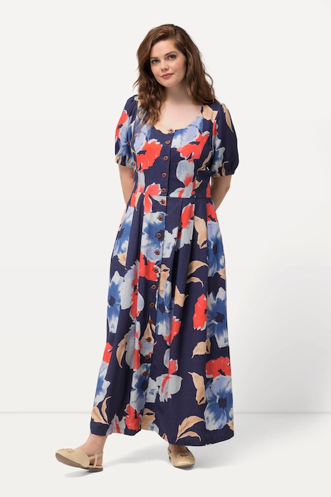 Kleid, Leinenmix, Knopfleiste, Rundhals, Halbarm