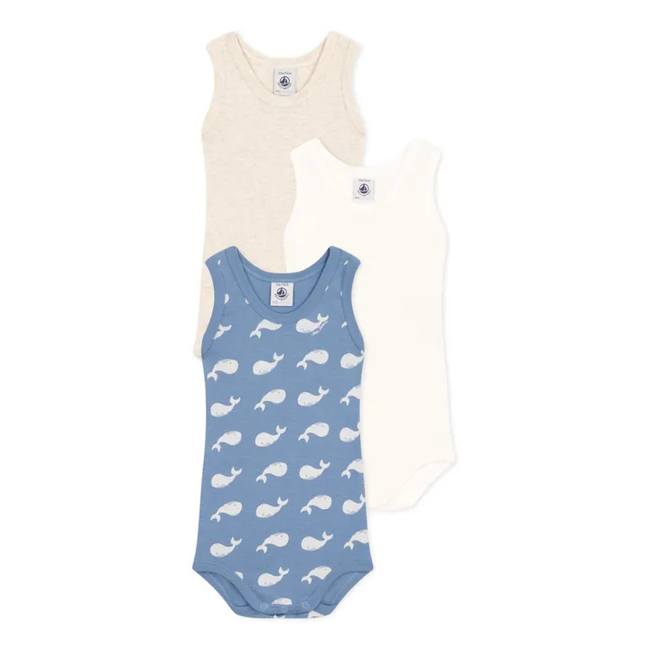 Petit Bateau Lot 3 Bodies Débardeur Baleines | Bleu