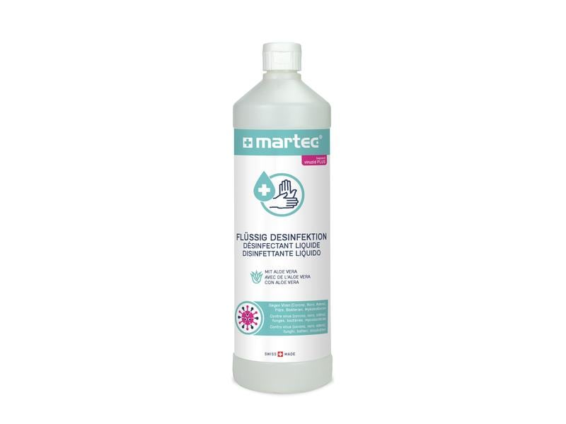 Martec Desinfektionsmittel für die Hände mit Aloe Vera 1 l Hygienische Flüssig-Desinfektion mit 70% Ethanol und Aloe Vera