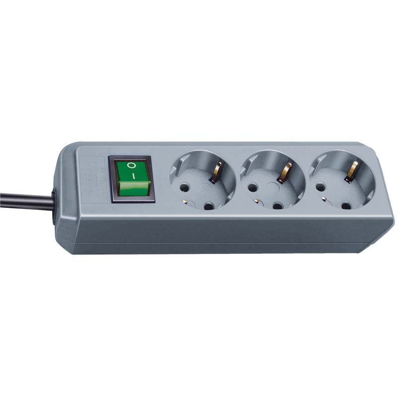 Brennenstuhl ECO-Line 1152340015 3-voudige stekkerdoos met veiligheidsschakelaar zilvergrijs