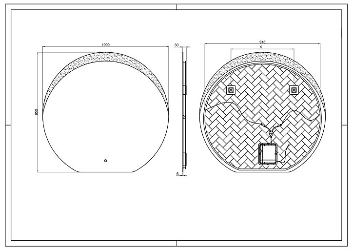 Miroir de salle de bains lumineux LED rond 95 x 100 cm, argenté, MPGlass Vague