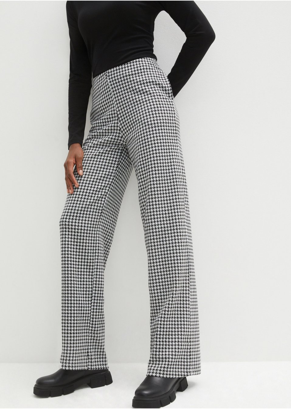 Pantalon extensible à motif pied-de-poule, Wide leg