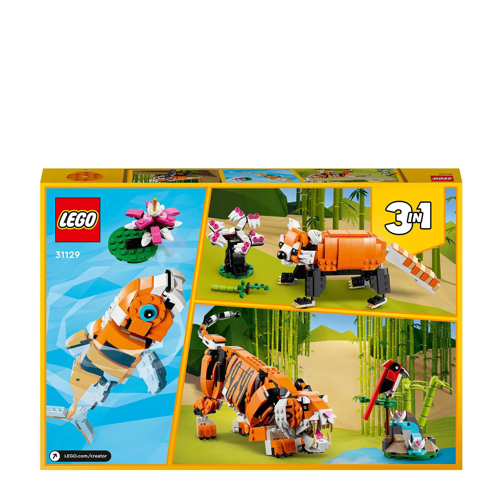 LEGO 3-in-1 Grote Tijger naar Bouwbare Rode Panda of Vis Speelgoed voor Kinderen 31129