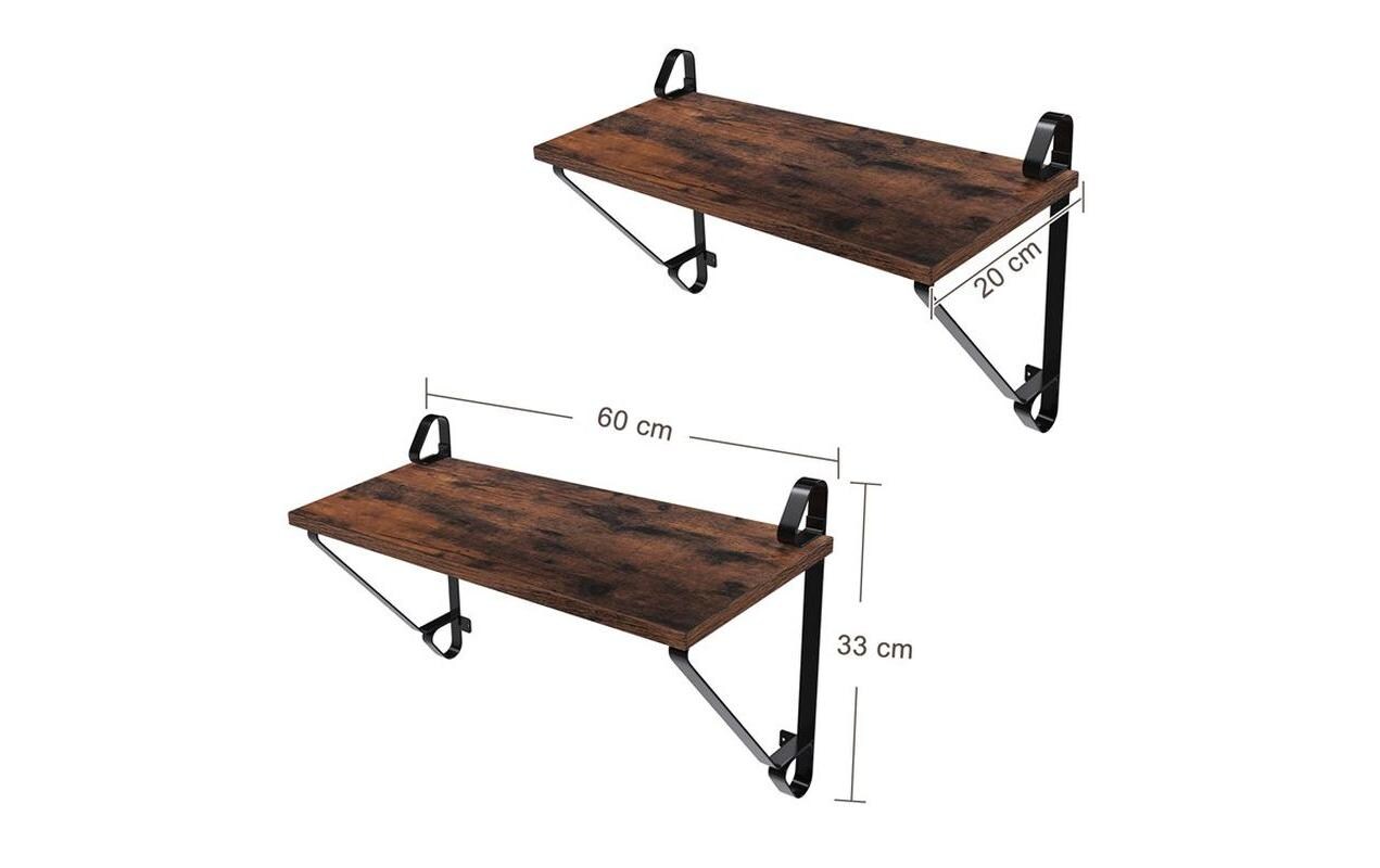 Wandregal 2er Set 60 x 32 cm, Braun/SchwarzWandablagen im industriellen Design