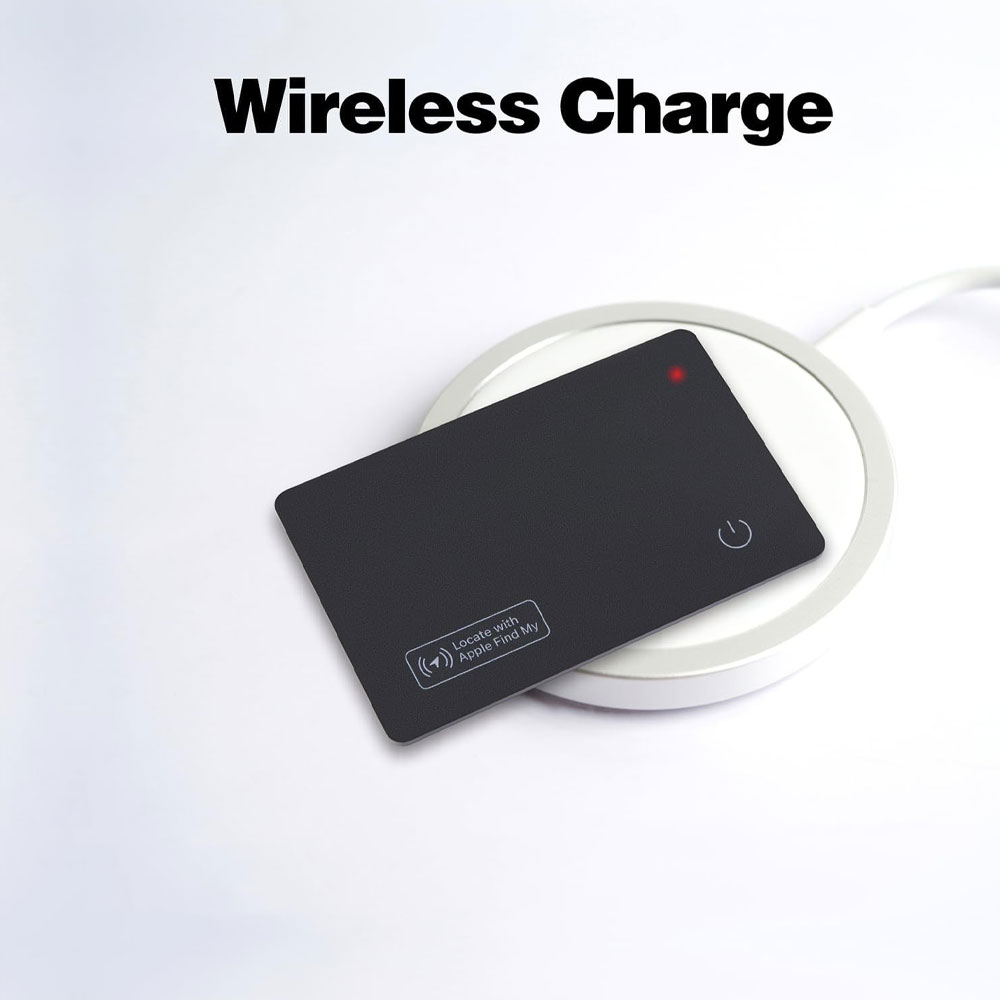 Wallet Bluetooth Keyfinder Smart Tracker Tag Card Karte für iOS mit Apple Find My Network und Wireless Charging (inkl. Akku) - Schwarz