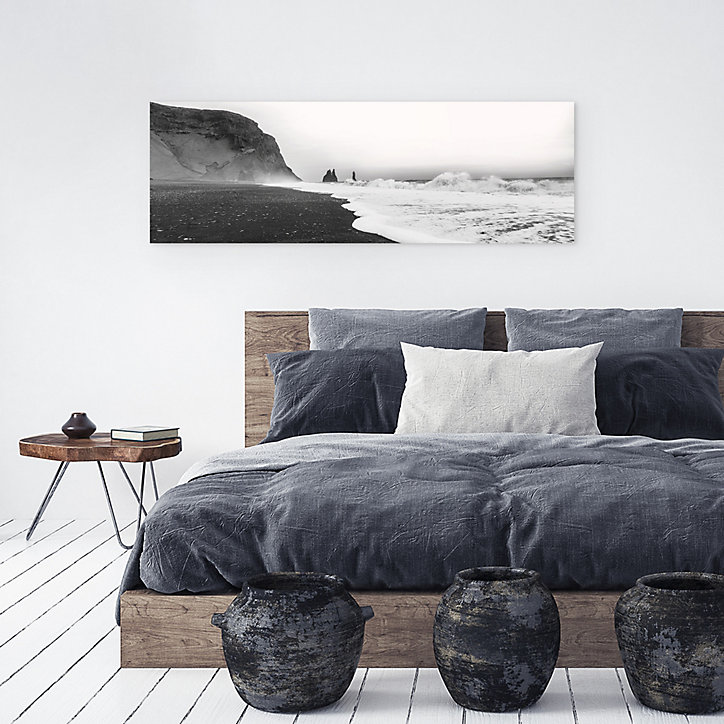 Toile falaise et mer noir, blanc Dada Art l.135 x H.45 cm