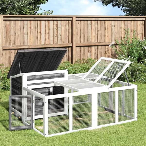 vidaXL Kaninbur grå 144x123x67,5 cm heltre furu