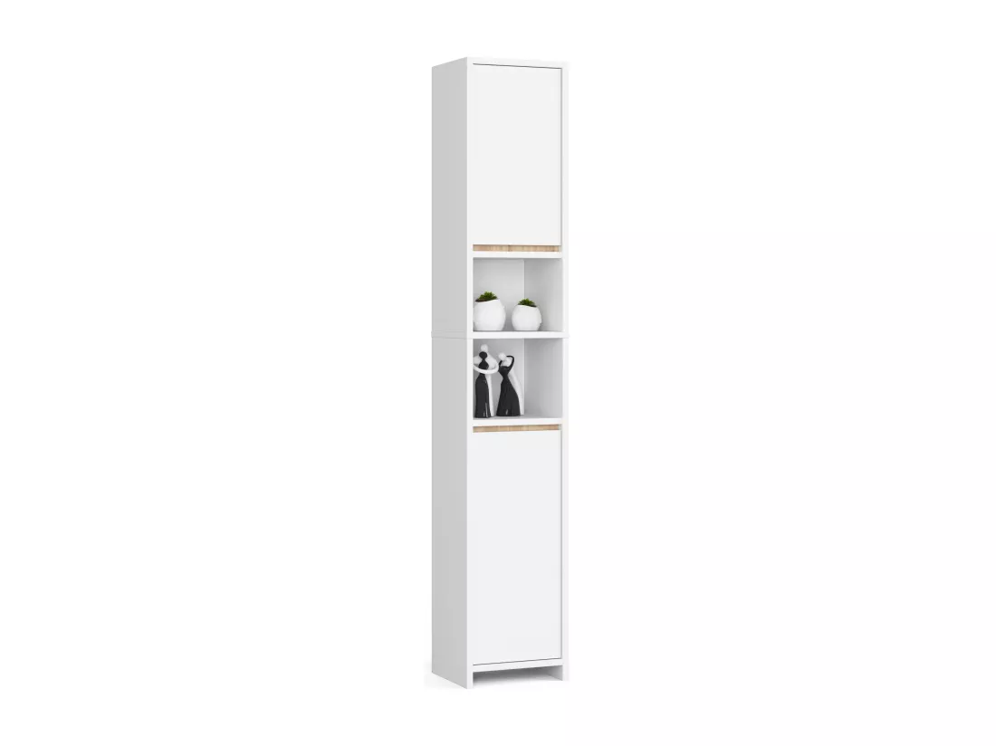 Colonne salle de bains AKORD UNI Blanche 32 cm 2 portes façade Blanche 4 étagères 32x28x180 cm