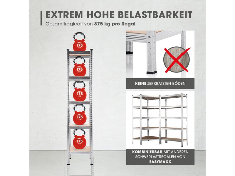 EASYmaxx Schwerlastregal 180 x 40 x 40 cm Regal mit 5 belastbaren Holzböden
