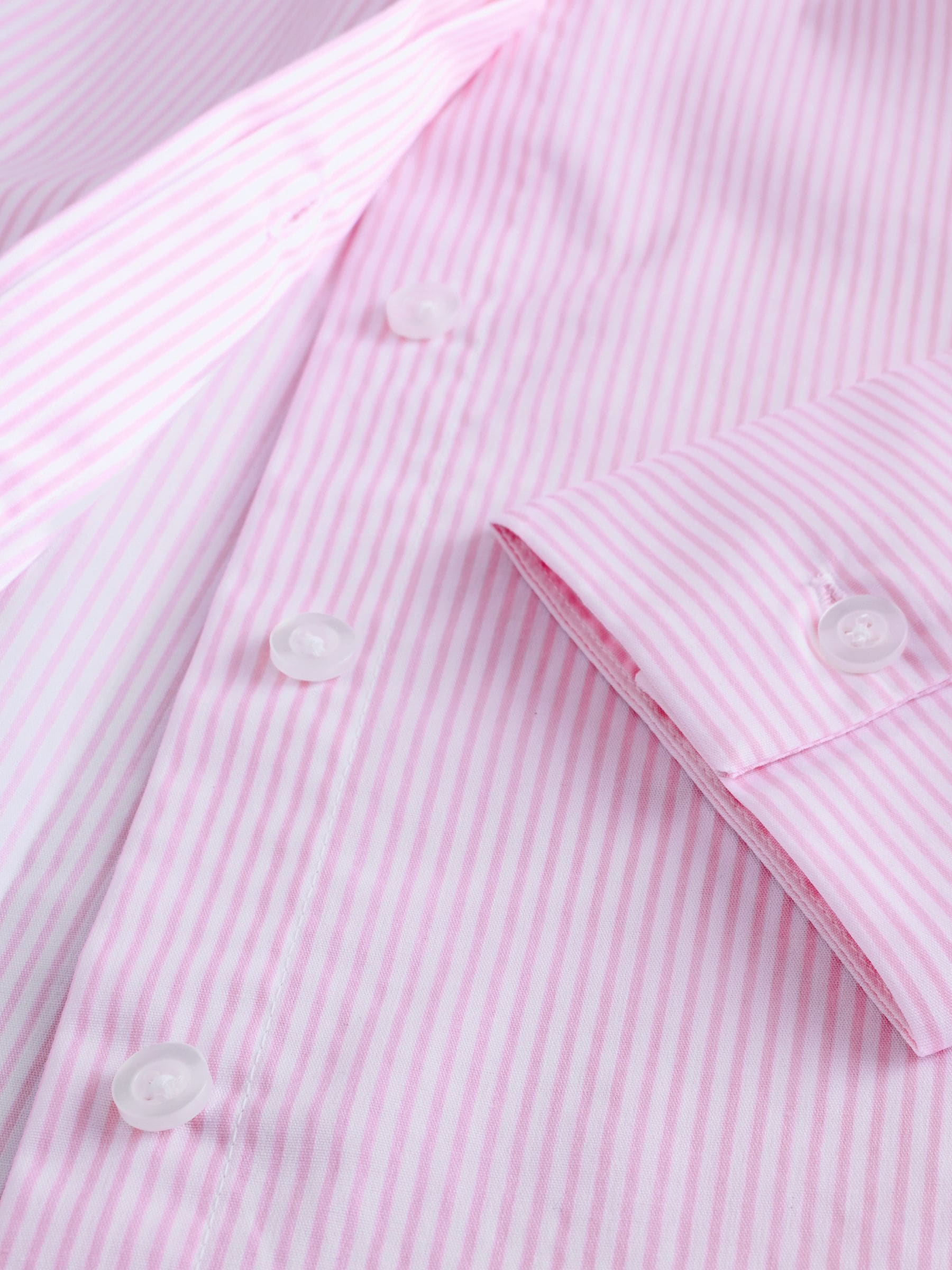 Roze/wit gestreept - Fitted Stretch Essential Long Sleeve Shirt
