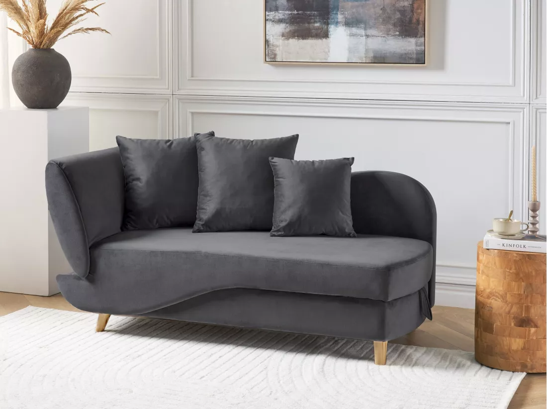 Chaise longue en velours côté droite gris foncé MERI II