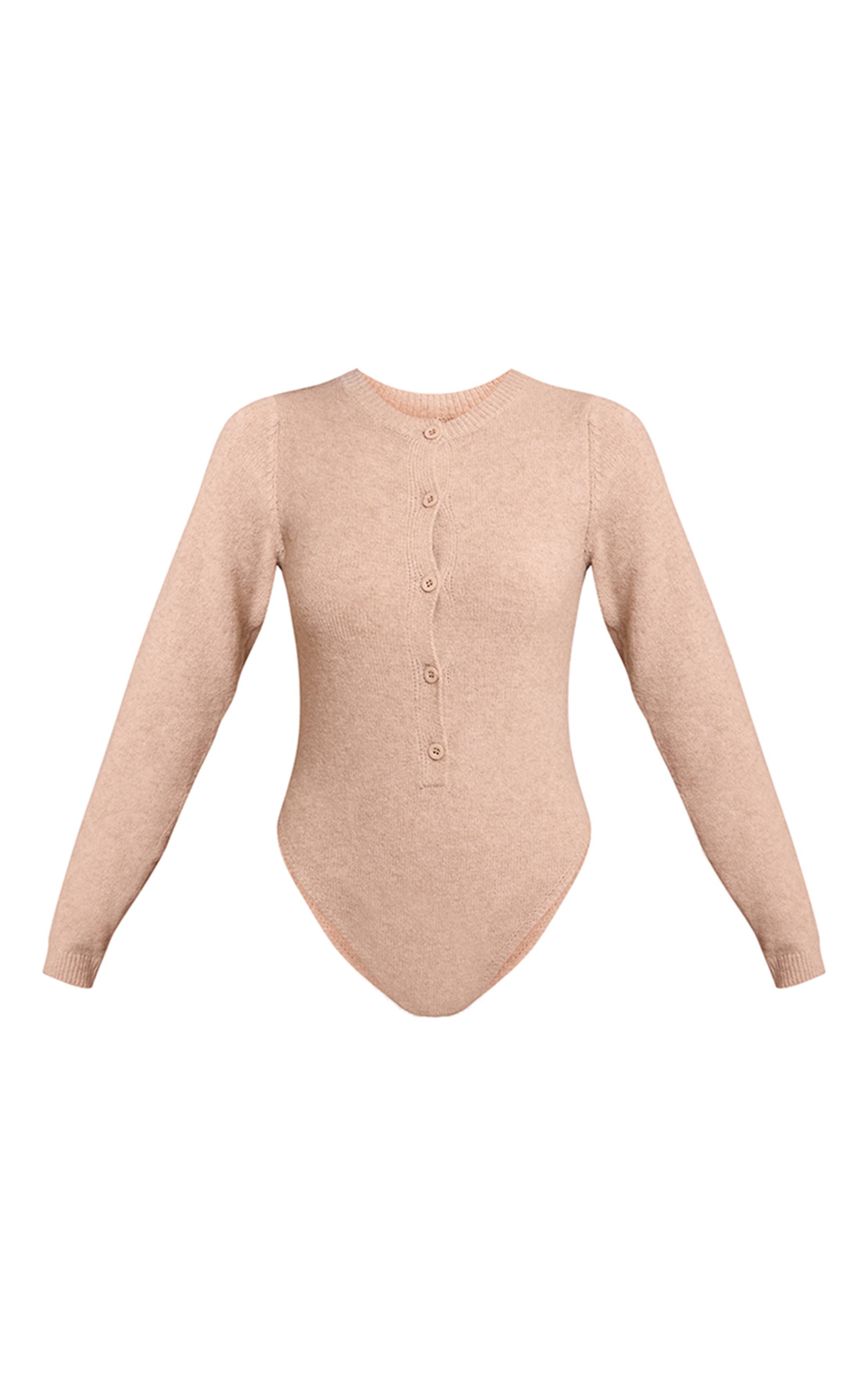 Taupe Body En Maille Douce À Boutons