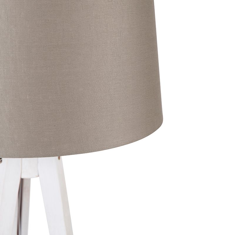 Moderne tripod wit met linnen kap taupe 45 cm - Tripod Classic