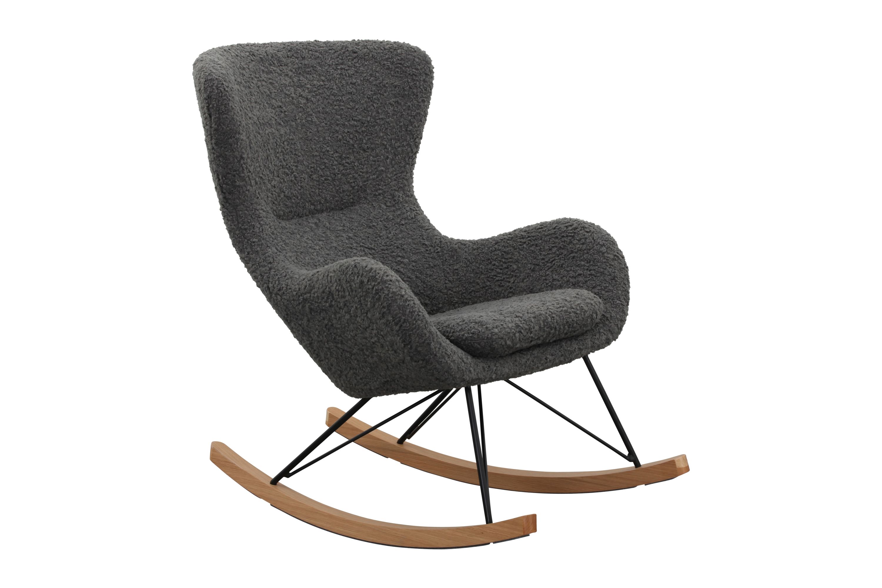 Schaukelstuhl Teddyfell Dunkelgrau Relaxsessel Polstersessel Loungesessel