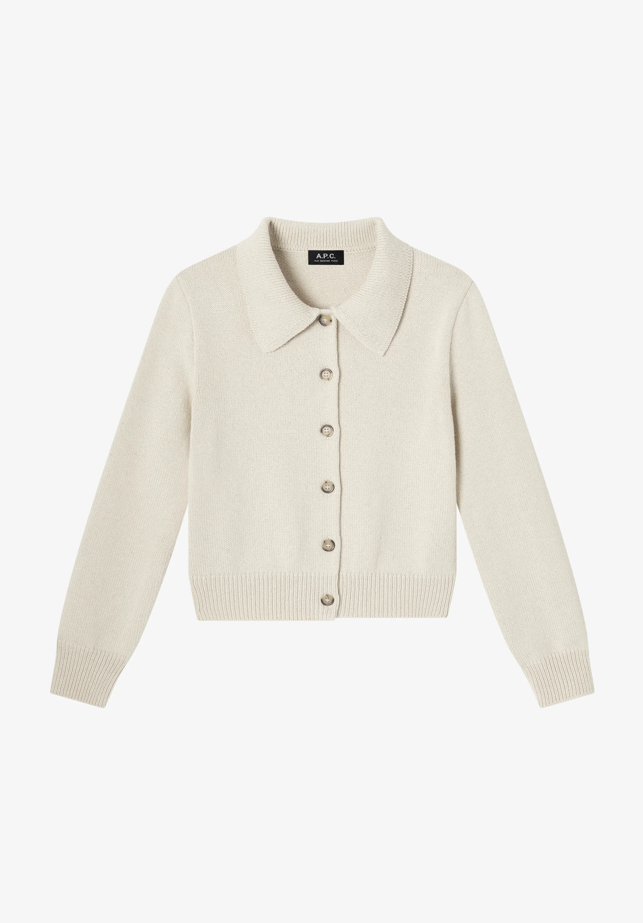 Cardigan à col en laine grise - Mastic