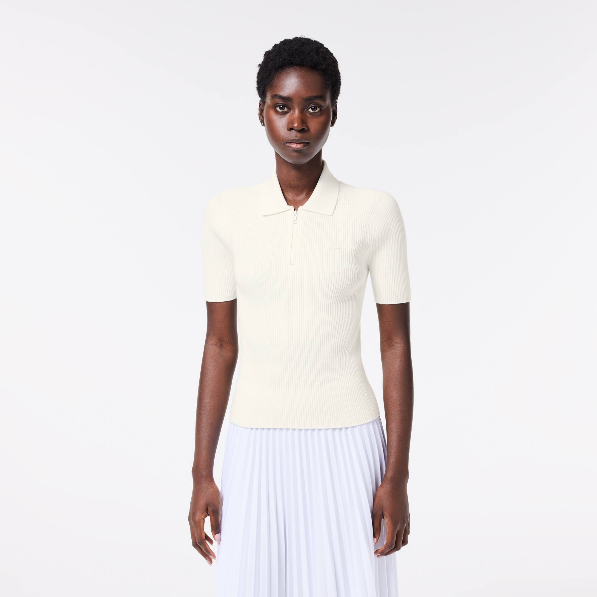 Damen LACOSTE Poloshirt mit Reißverschluss Pullover - Weiss - Lacoste - Damen