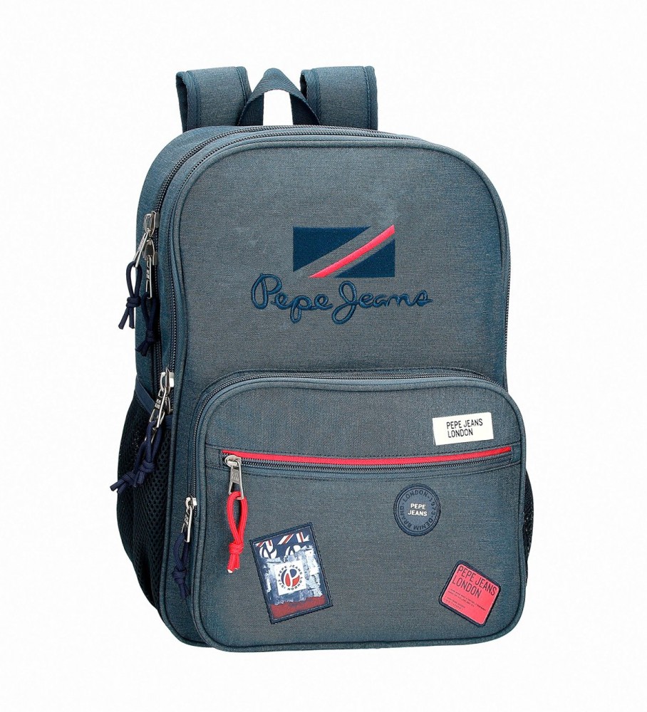 Mochila Pepe Jeans Kay de 40 cm com dois compartimentos, azul escuro.