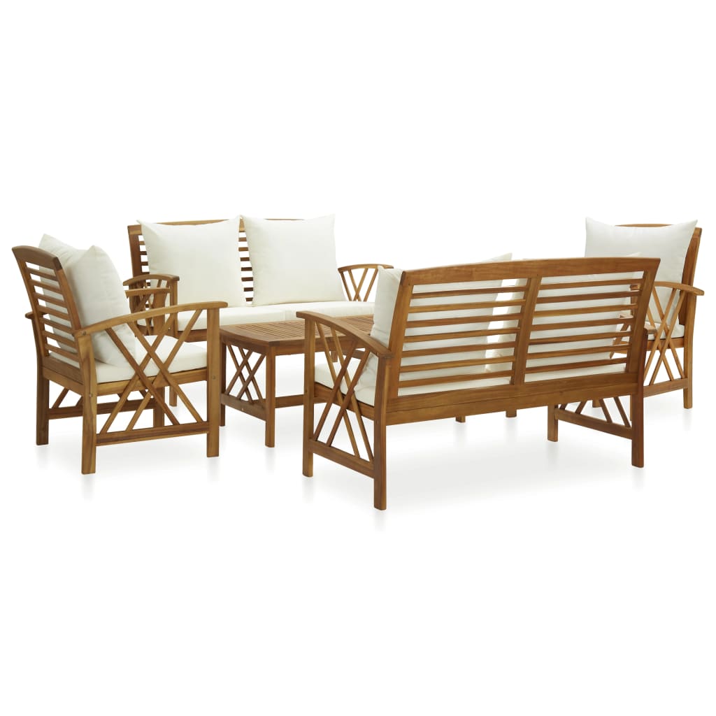 Salon de jardin meuble d'extérieur ensemble de mobilier 5 pièces avec coussins bois d'acacia solide