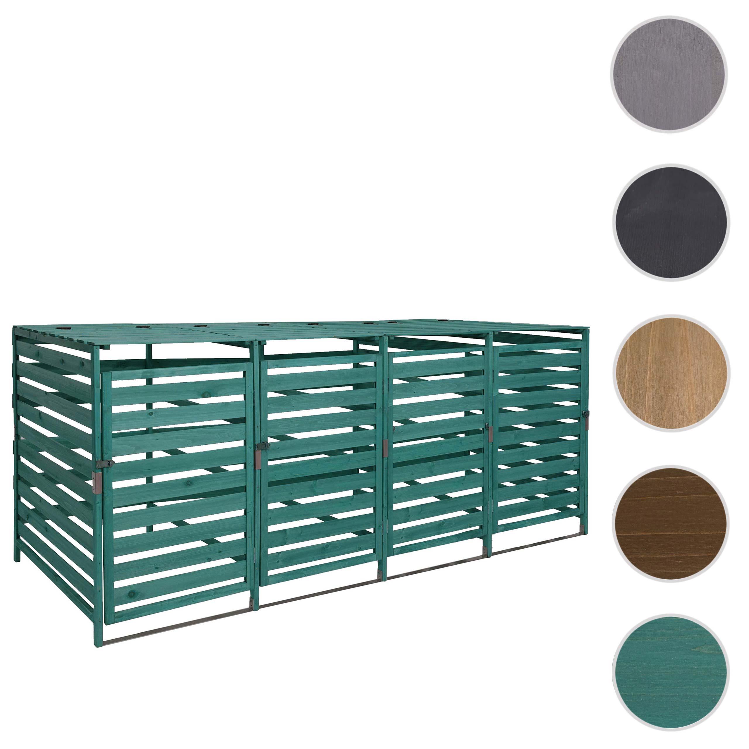 XL 4er-/8er-Mülltonnenverkleidung MCW-H62, Mülltonnenbox, erweiterbar 114x271x97cm Massiv-Holz ~ dunkelgrün