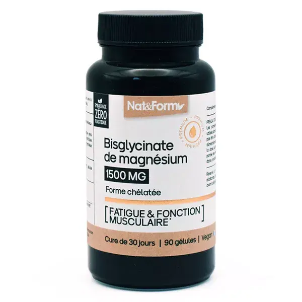Bisglicinato de magnésio Nat & Form para fadiga e função muscular, 90 cápsulas.