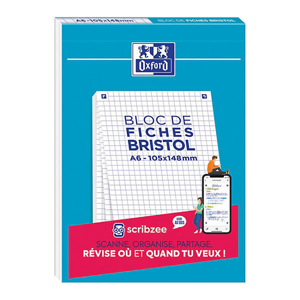 Oxford Bristol 2.0 - Bloc 30 fiches A6 105 x 148mm non perforées - blanc quadrillé 5x5