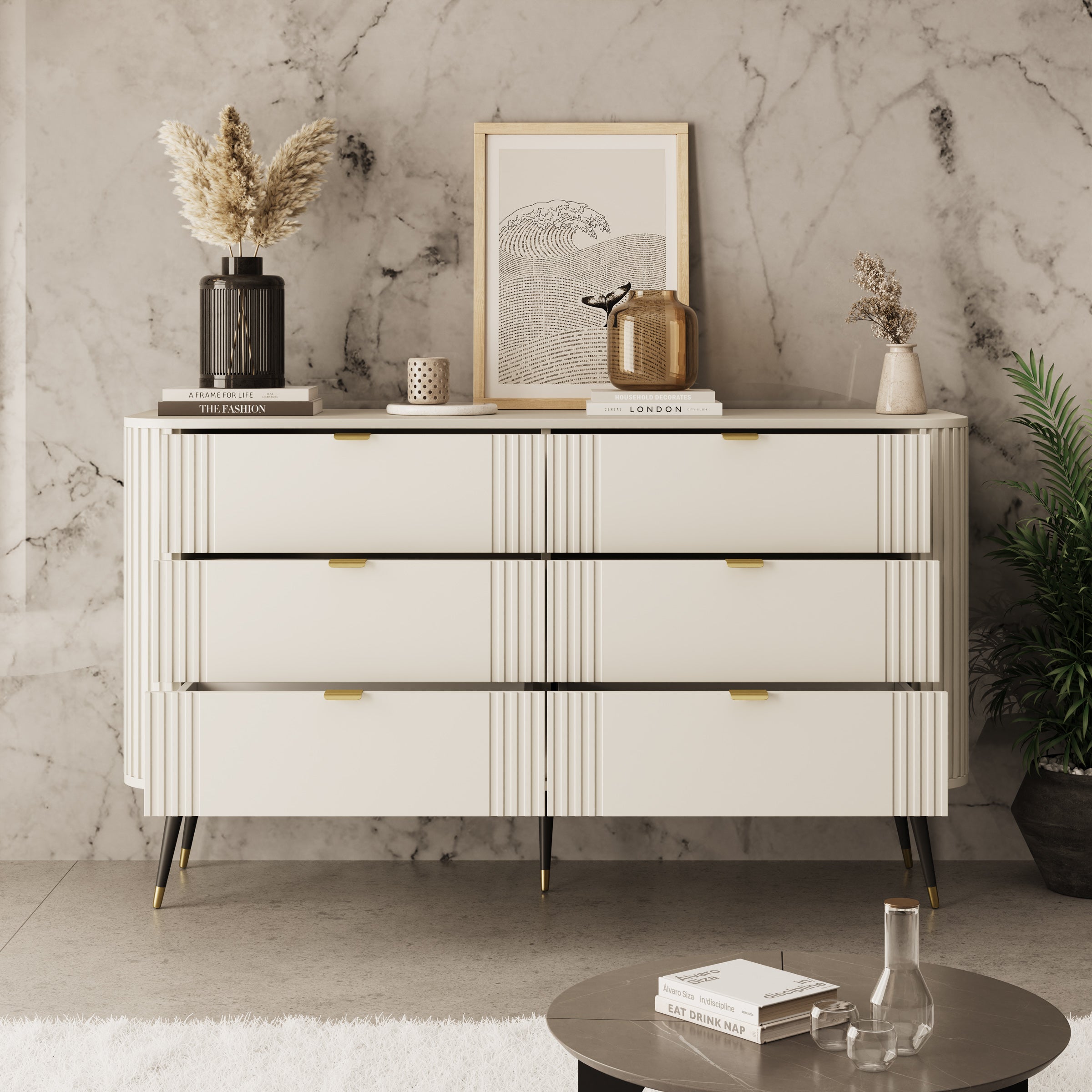 Oahu - Ladekast 6 lades - Beige - 138x40x80 cm