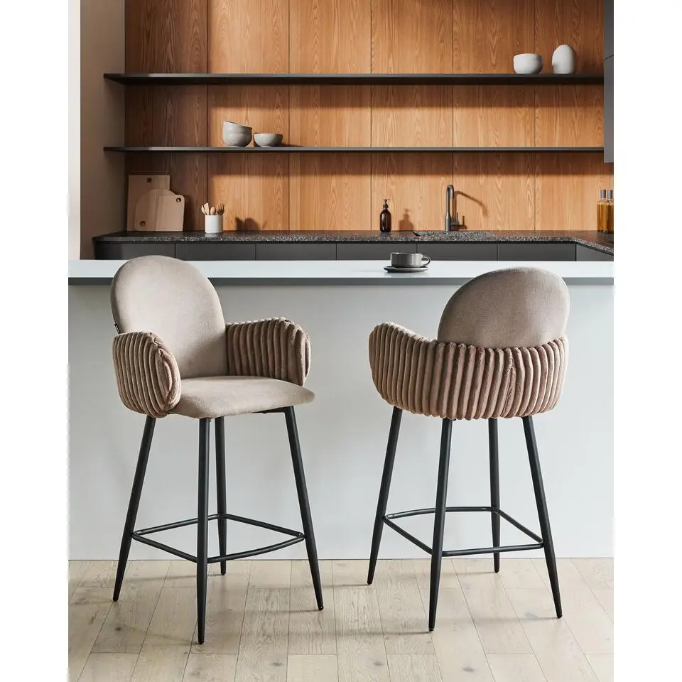 AMITY - Barkruk set van 2 - Taupe - Polyester