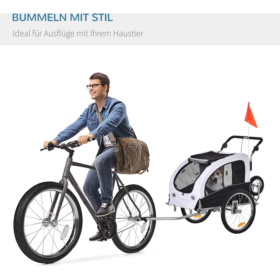 PawHut Hunde-Fahrradanhänge mit beidseitiger Feststellbremse weiß, schwarz