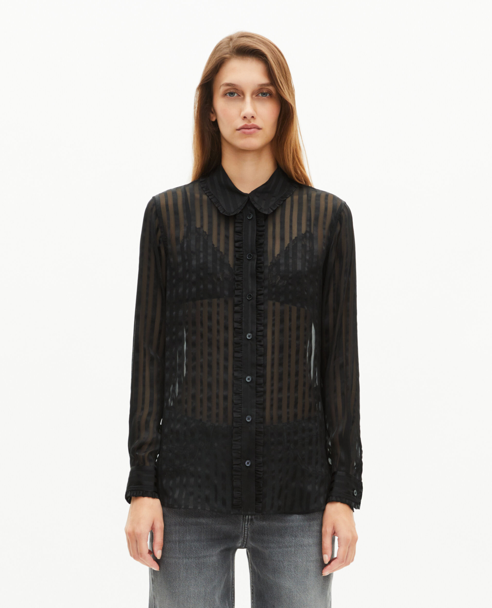 Chemise avec volants en soie noire