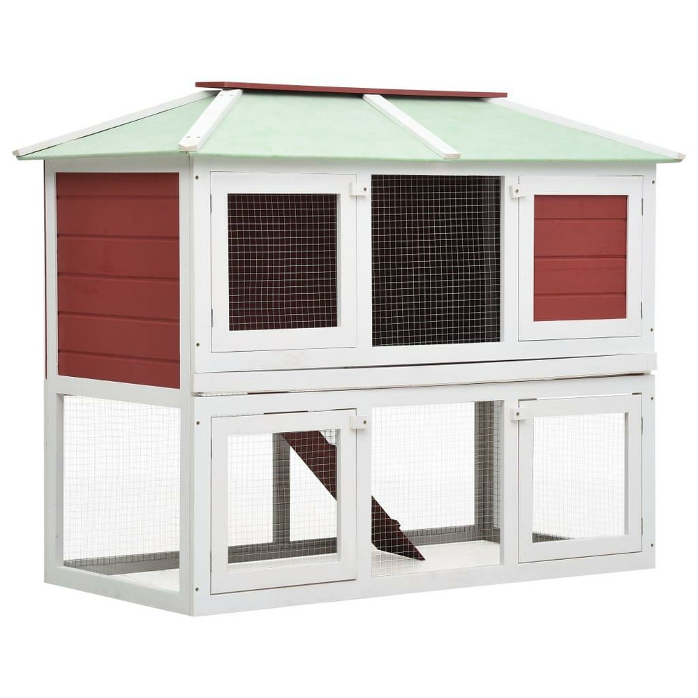 Cage clapier double pour animaux bois 115 cm rouge