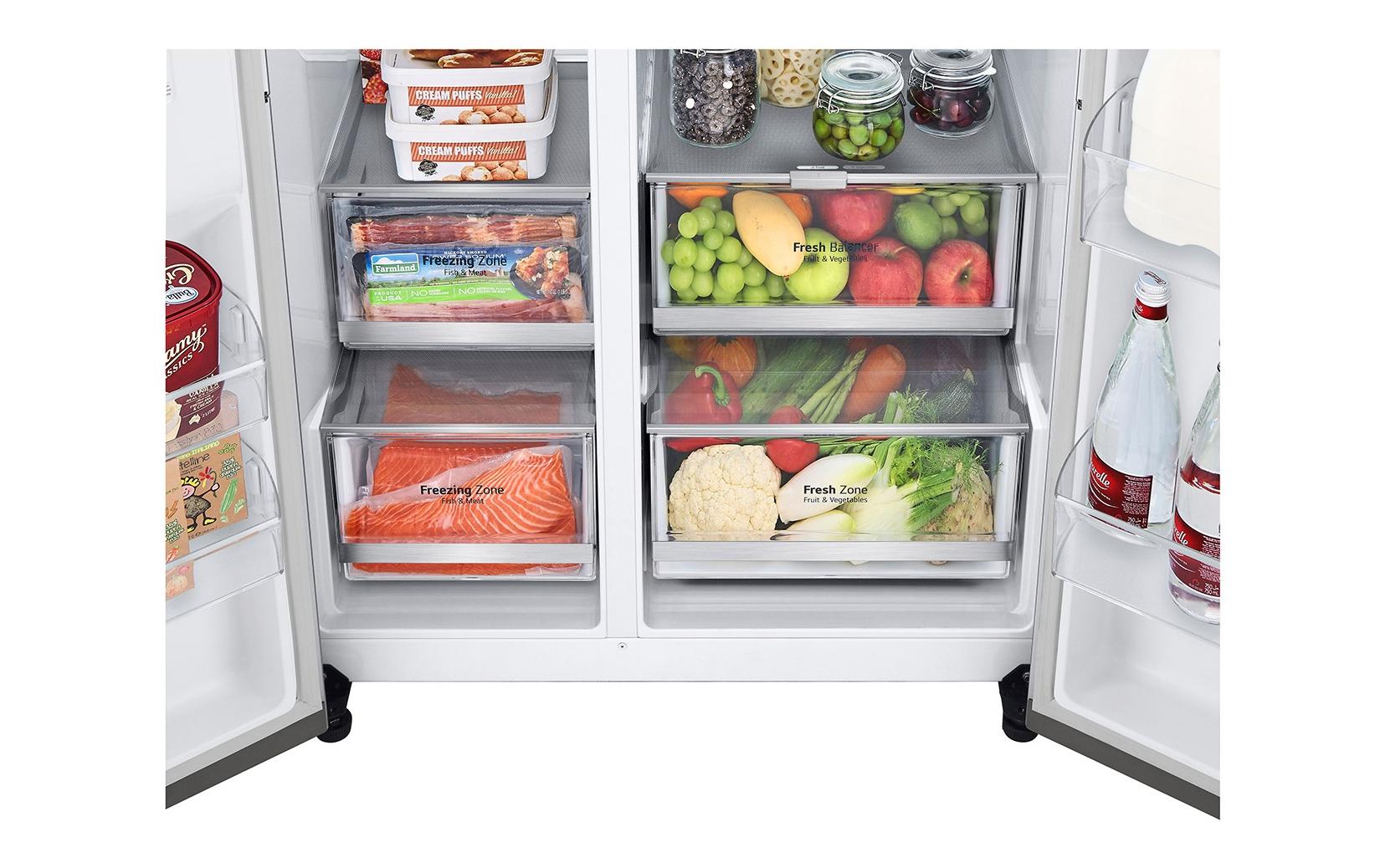 Foodcenter GSXV90BSDE Brushed Steel<br>Side by Side Kühlgerät mit Fenster und Innenbeleuchtung
