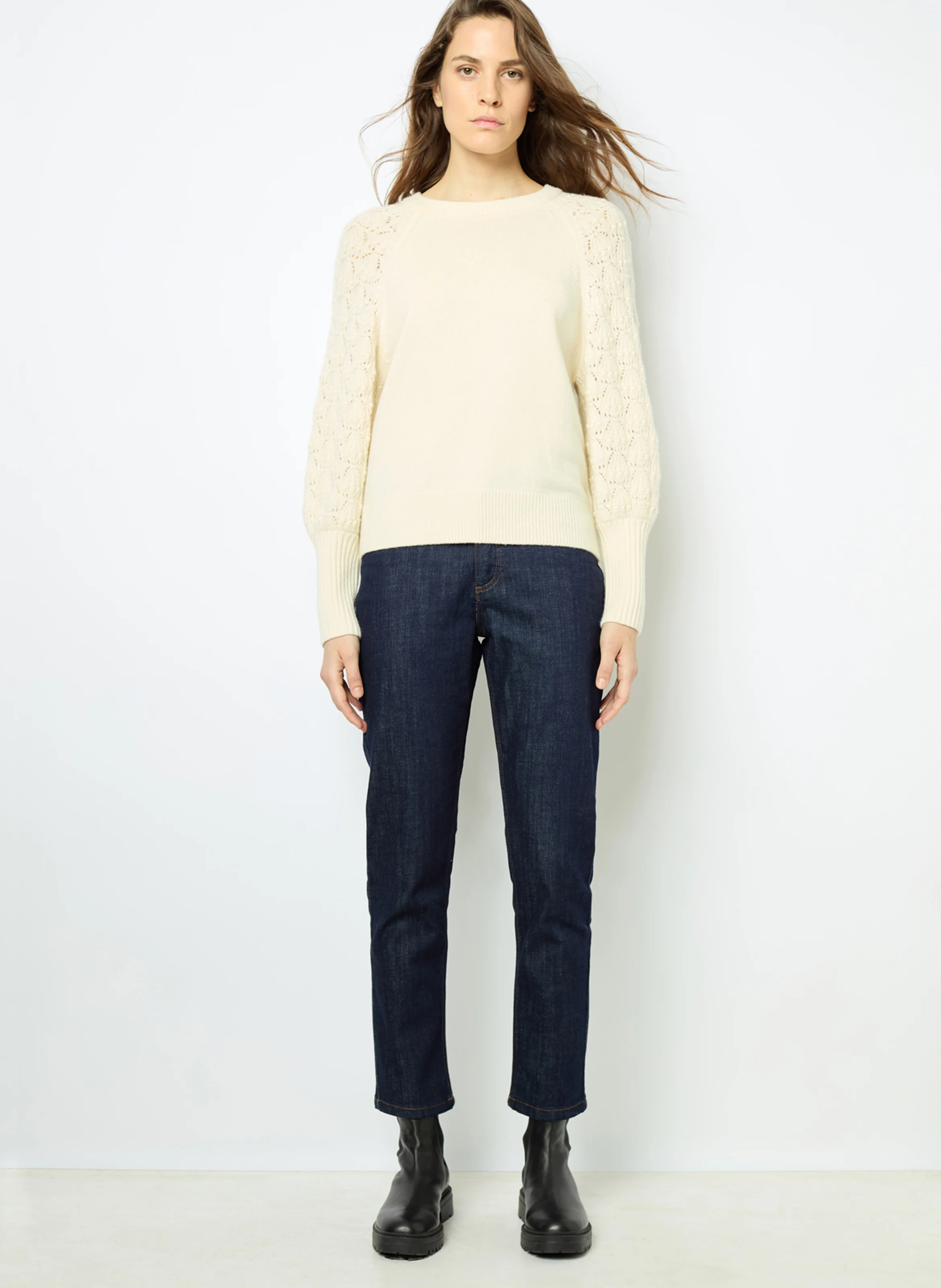 JOELYNE - Pull col rond en laine | Blanc