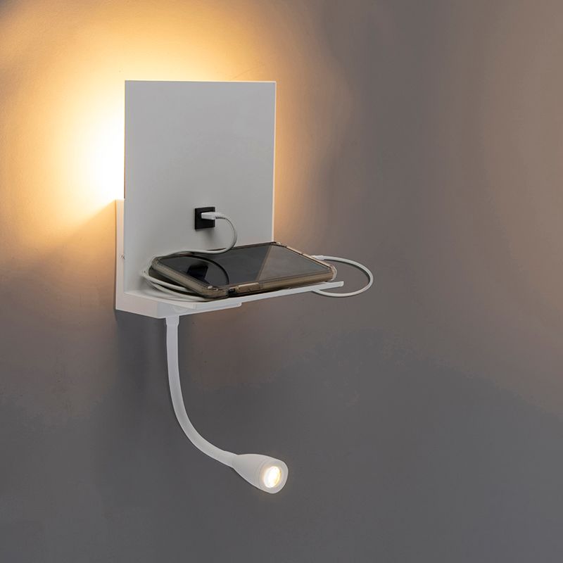 Moderne wandlamp wit met USB en flexarm - Flero