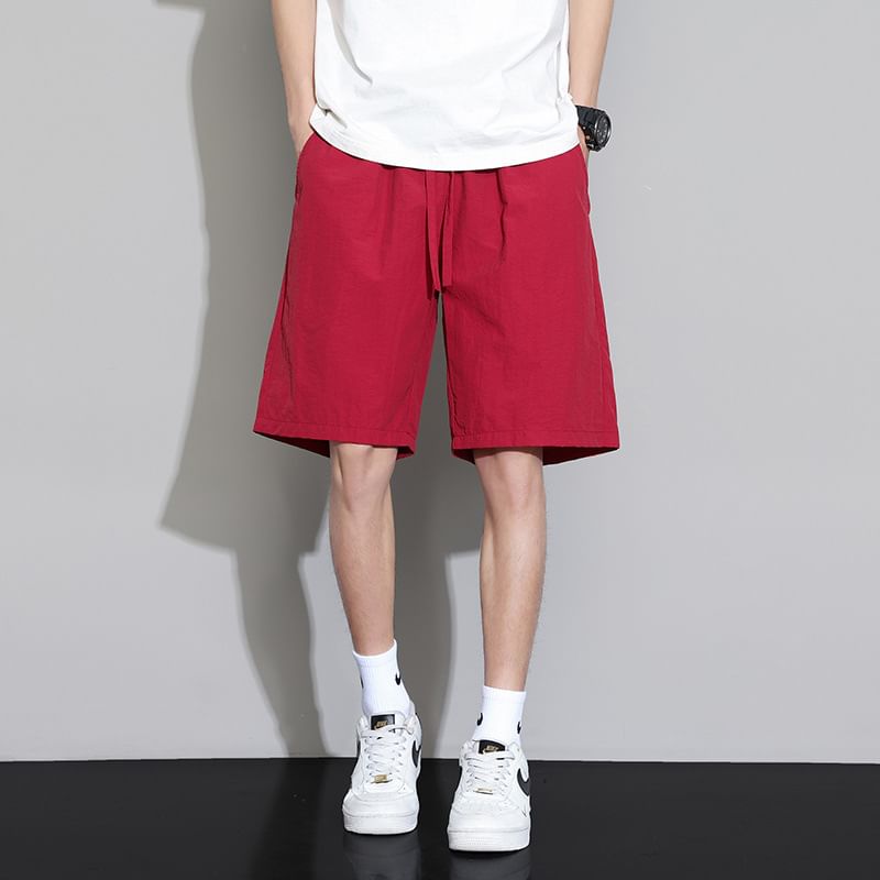 Lefitt - Mid Rise Plain Wide Leg Shorts
