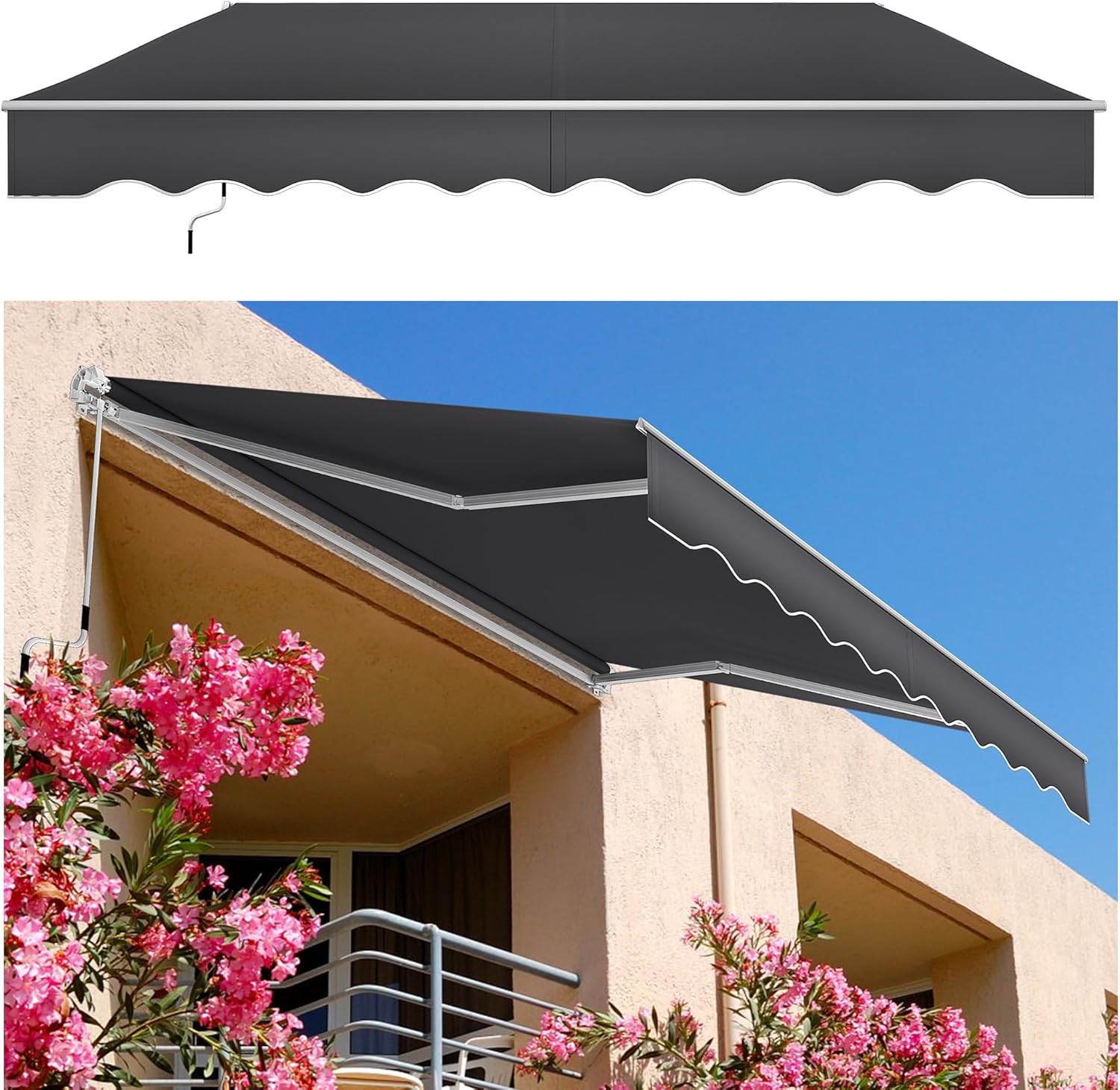 Aufun Manuelle Gelenkarmmarkise Markise Balkon aus Alu und Polyester, Einziehbar Sonnenschutz Markisenabdeckung mit Handkurbel, Wasserdicht Anti-UV für Balkon Terrasse Außen(250x200 cm, Dunkelgrau)