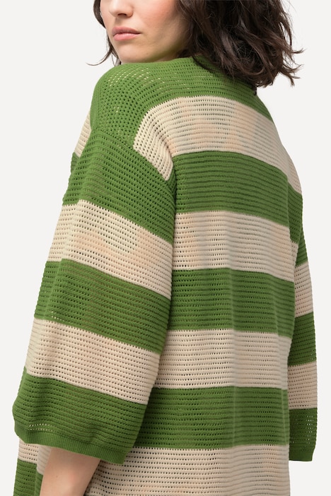 Strickjacke, Streifen, offene Form, V-Ausschnitt, 3/4-Arm